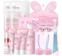 Sakura Face Care Set 15 Pieces with Cleansing, Toner, Cream, Serum, Eye Serum, Mud Mask, Sleep Mask, Face Mask, Lip Mask, Headband, Hair Tie and Gift Bag, for Teenage Girls and Women