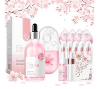 Sakura Face Serum, 100ml Essence with Travel Size & Skincare Samples, Face Care with Niacinamide & Hyaluronic for Hydrating & Revitalizing, Birthday Christmas Pamper Gift Set for Women Girls