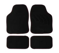 Sakura Floor Mats For Cars SS5463 - 'Flux' Black Carpet Red Stitching - Full Set Of 4 Universal Fit - Hard-Wearing Pile, Anti-Slip Backing, UK Made, Heelpad