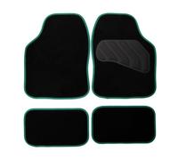Sakura Floor Mats For Cars SS5469 - 'Pastel' Black Carpet Green Trim - Full Set Of 4 Universal Fit - Hard-Wearing Pile, Anti-Slip Backing, UK Made, Heelpad