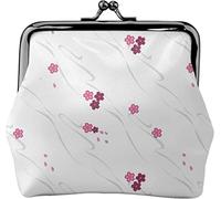 Sakura Flowers Flowing in River Women's Leather Coin Purse, Small Change Pouch with Kiss-Lock Clasp Closure Buckle Wallet for Girl Gift