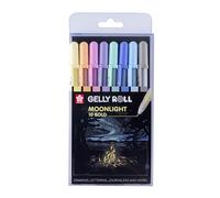 SAKURA Gelly Roll Moonlight 10 Gel Pens - 8 Pastel Colours Set - Medium Tip 0.5 mm - Smooth Water-based Ink - Glows on White and Black Paper - Glows Under Black Light