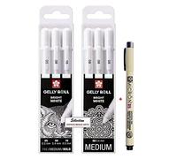 Sakura Gelly Roll White, 3 Bright White Pens in Case, Mix-Size 05/08/10 + Set of 3 Sakura Gelly Roll Basic, White 08 ET Pigma Micron Black 05