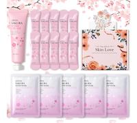 Sakura Hand Care Set, 15Pcs Hydration Treatment for Dry Cracked Hands | Moisturising Gloves Mask & Cream, Hyaluronic Acid Niacinamide Shea Butter, Birthday Christmas Spa Pamper Gift for Her Women