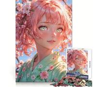 Sakura Harmony︰ Anime Girl with Pink Hair Jigsaw Puzzles for Adults1000 Piece Brain Teaser Home Leisure Image Assembly Birthday Gift (38x26cm)