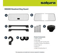Sakura Headrest Dog Guard for Cars SS5259 - Easy Fit for Most Vehicles Hatchbacks SUVs Estates MPVs - Width Adjustable No Tools Needed, Blac