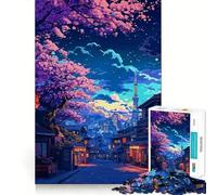 Sakura Japan Landscape Jigsaw Puzzles for Adults1000 Pieces Memory Gain Stress Relief Design Assembly Memorable Gift (50x75cm)