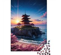 Sakura Japan Pagoda 1000-Piece Puzzle for Adults, 38x26cm/1000pcs; Clean White Card Pieces for Sorting; Easy to Revisit Throughout The Week