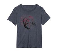 Sakura Japanese Cherry Blossom Tree Kanji Asian Art T-Shirt, Women's Plus, Heather Blue, 2X
