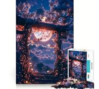 Sakura Japanese Moon Night Jigsaw Puzzle for Adults 1000 Pieces Memory Boost Group Play Pattern Assembly Xmas Surprise (50x75cm)