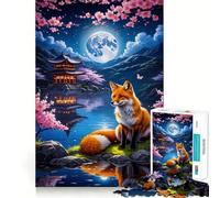 Sakura Kitsune Fox 1000 Pieces Jigsaw Puzzles for Adults Mind Exercise Toy Relax Time Precision Cut Stylish Gift (38x52cm)