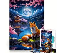 Sakura Kitsune Fox Jigsaw Puzzles for Adults 1000 Piece Logic Toy Stress Release Precision Cut Festival Gift (50x75cm)