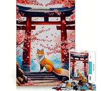 Sakura Kitsune Fox Jigsaw Puzzles for Adults1000 Piece Brain Teaser Home Leisure Image Assembly Birthday Gift (50x75cm)
