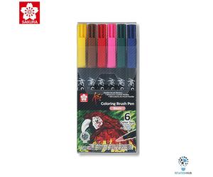 Sakura Koi Colouring Brush Pen | 6 Colour Set Arts Craft Calligraphy Stationery