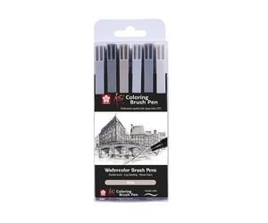 SAKURA© KOI COLOURING BRUSH PEN SET, 6PCS - URBAN (GREYS) FREE UK P&P