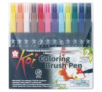 SAKURA Koi Colouring Brush Pen Set - Pack of 12 Pens, multicoloured, SPRO33XBR12A