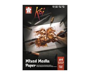 Sakura Koi Mixed Media Paper Pad - A4 21x29.7cm - 290g - 12 Sheets - Extra White Ultra-Smooth Surface for Watercolours, Markers, Gel Pens, Gouache, Ink, Charcoal, Pencil - 100% Cellulose