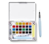 SAKURA Koi Watercolour Pocket Box with Iridescent Medium | Set with 24 Colours, Palette, Sponge and Water Brush