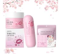 Sakura Lip Care Set, Overnight Mask & Daily Hydrating Balm with Shea Butter & Vitamins C+E, All-Day Moisture for Dry, Cracked Lips, Christmas Birthday Gift for Women Teenage Girls Friend, Travel Sized