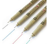 Sakura Micron Pigment Fineliners 0.2mm Black, Blue, Red, Green Pack of 4