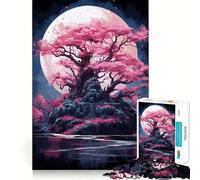 Sakura Moon Tree Hard Jigsaw Puzzle for Adults 1000 Pieces Fine Logic Toy Calm Fun Neat Edge Thoughtful Gift (50x75cm)