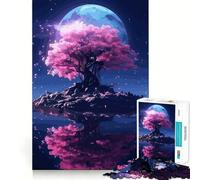 Sakura Moon Tree Hard Jigsaw Puzzle for Adults 1000 Pieces Intellect Toy Cozy Time Quality Cut (38x26cm)