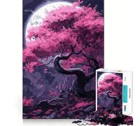 Sakura Moon Tree Hard Jigsaw Puzzle for Adults 1000 Pieces Reason Skill Toy Family Time Tight Cut Art Collectible (38x52cm)