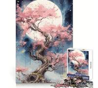 Sakura Moon Tree Jigsaw Puzzles for Adults1000 Piece Mind Game Toy Anxiety Relief Neat Cut Art Collectible (38x52cm)