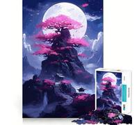 Sakura Moon Tree Jigsaw Puzzles for Adults1000 Piece Mind Game Toy Anxiety Relief Neat Cut Art Collectible (38x52cm)