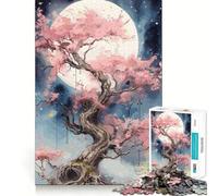 Sakura Moon Tree Jigsaw Puzzles for Adults1000 Piece Mind Game Toy Anxiety Relief Neat Cut Art Collectible (38x52cm)