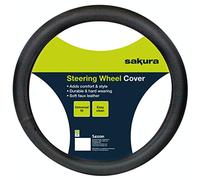 Sakura ‘Newham’ Black Faux Leather Car Steering Wheel Cover SS5422 - Universal Easy Fit for Most Vehicles - Improves Grip and Comfort