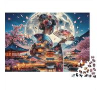Sakura Nightscape 1000 Piece Japanese Style Jigsaw for Adults Paper Brain Training Decor Thick Paper Japan Landscape Puzzle Gift 38x26cm/1000pcs