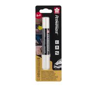 SAKURA Permapaque Dual Point Permanent Marker - White - Water-Based Pigmented Ink - 1 mm Bullet & 5.5 mm Chisel Tips - Ideal for Multiple Surfaces - Odourless Non-Toxic