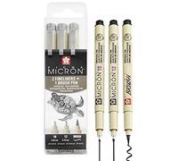 Sakura Pigma Micron 10/12/Brush Fine Point Pen - Black Ink (Pack of 3)