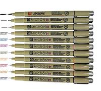 Sakura Pigma Micron Artist pens 12 Fineliner Archival Ink Black & Colors, 8 Assorted Colors with 4 Black (01, 05, 08, Brush Pen)