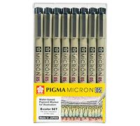 Sakura Pigma Micron drawing pens set, Archival ink 8 multi coloured fineliner artist pen (Asst colour, Fine point size 05)
