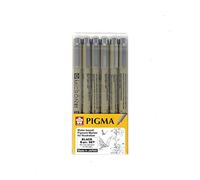 Sakura Pigma Micron drawing pens set, (Size: 005, 01, 03, 05,08, Brush tip) black fineliner artist pen (Pack of 6 pen)