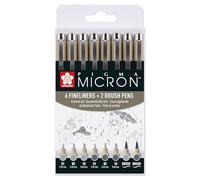 SAKURA Pigma Micron Fineliner Pen Set - 8 Pack Light Cool Gray & Cool Gray - Includes 01 05 10 Brush - Professional-Quality Pigment Ink - Waterproof & Bleed Proof