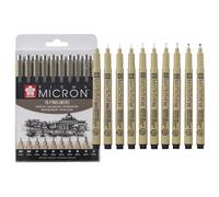 SAKURA Pigma Micron Fineliner Pens Set of 10 | Waterproof, Permanent Black Ink, Assorted Sizes | Pens for Writing, Drawing & Journaling