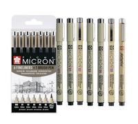 SAKURA Pigma Micron Fineliner Pens Set of 6 + Brush Pen | Waterproof, Permanent Black Ink | Pens for Writing, Drawing & Journaling