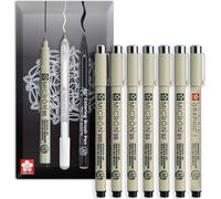 SAKURA Pigma Micron Fineliner Pigment Pen - Fine to Broad + Graphic - Waterproof, Fade-Resistant & Permanent Black Ink - Envelope Gift Packaging - Set of 7 Grades