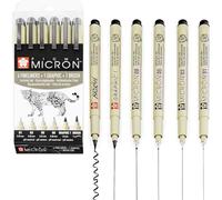 SAKURA Pigma Micron - Fineliner Pigment Pens - 01/03/05/08/Graphic/Brush - Pack of 6 - Black Ink