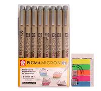 Sakura Pigma Micron Fineliners Pen High Light Soft Head Pen Manga Drawing,0.25-mm- Assorted Color 8 Pens (01-Assort Color) -Include Index Tape