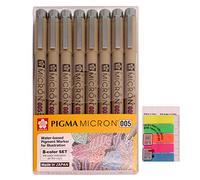 Sakura Pigma Micron Fineliners Pen High Light Soft Head Pen Manga Drawing- Assorted Color 8 Pens (005-Assort Color) -Include Index Tape
