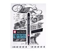Sakura Pigma Micron Fineliners Set of 10 + Free Pen Case | Waterproof Black Ink, Assorted Sizes | Pens for Writing, Drawing & Journaling
