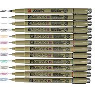 Sakura Pigma Micron pens 12 Fineliner Drawing Set (05 Assorted Color with Black Brush, 08, 01 & 05)