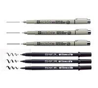 Sakura Pigma Micron - Pigment Ecriture Pointe Superfine .005.01.03 + Manga Set - Brush Pen Black 3 All Feathers.Made in Japan