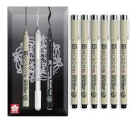 SAKURA Pigma Micron - Pigment Fineliner Pens - Black Ink - In Envelope Gift Packaging - Set of 6 Grades (Fineliner x 6, Black)
