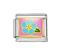 Sakura Pink Blue Enamel Stainless Steel 9mm Italian Link Charm Compatible With Nomination Bracelet for Women Fashion Spring Flower Cartoon Statement Bracelets DIY Accessories Jewelry