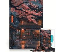 Sakura Rainy Evening Hard Jigsaw Puzzle for Adults 1000 Pieces Reason Skill Toy Family Time Tight Cut Art Collectible (38x52cm)